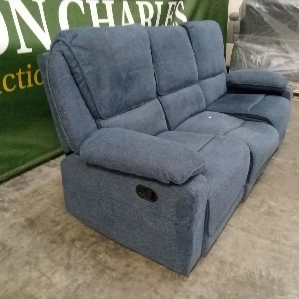DESIGNER 3 SEATER FABRIC MANUAL RECLINER SOFA - BLUE