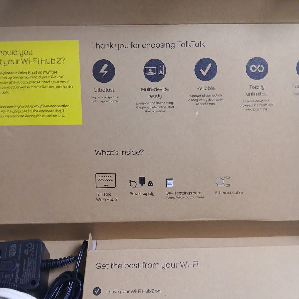 TALKTALK WI-FI HUB 2 ROUTER – BOXED WITH POWER SUPPLY & ETHERNET CABLE