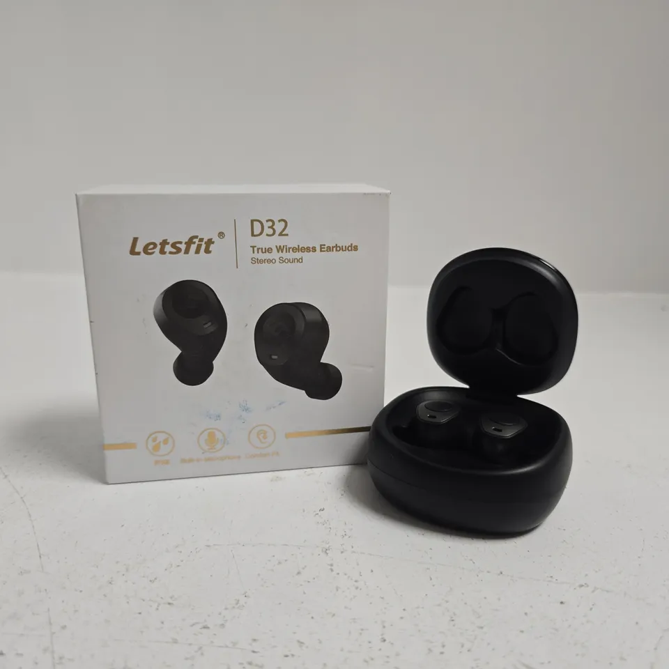 BOXED LETSFIT D32 TRUE WIRELESS EARBUDS IN BLACK