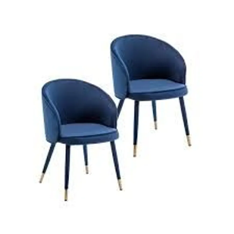 PORTHOS HOME PRU VELVET DINING CHAIRS WITH GOLD TRIM, SET OF 2  -BLUE-