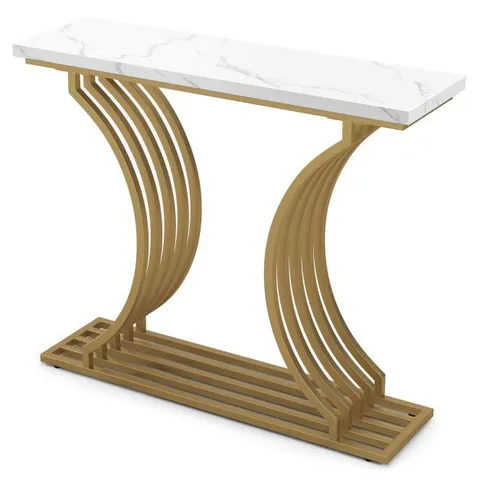 BOXED COSTWAY GOLD ENTRYWAY TABLE WITH WHITE FAUX MARBLE TABLETOP - WHITE