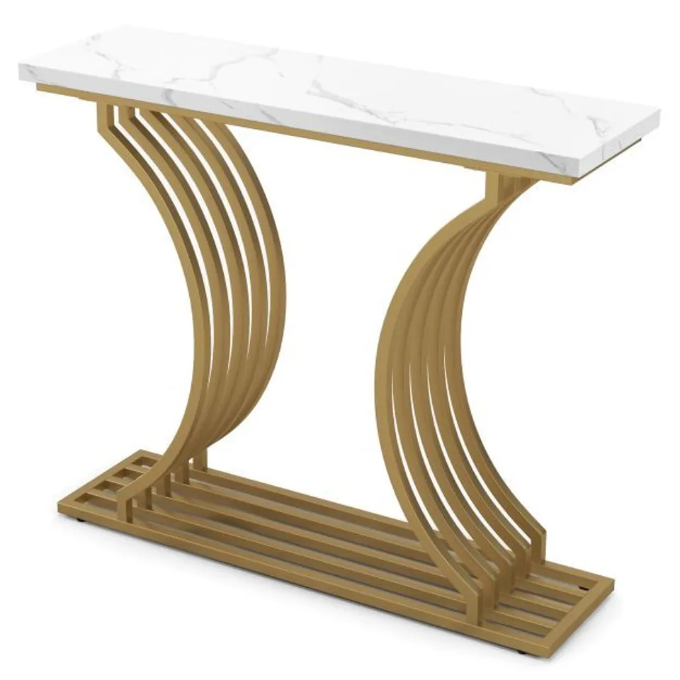 BOXED COSTWAY GOLD ENTRYWAY TABLE WITH WHITE FAUX MARBLE TABLETOP - WHITE