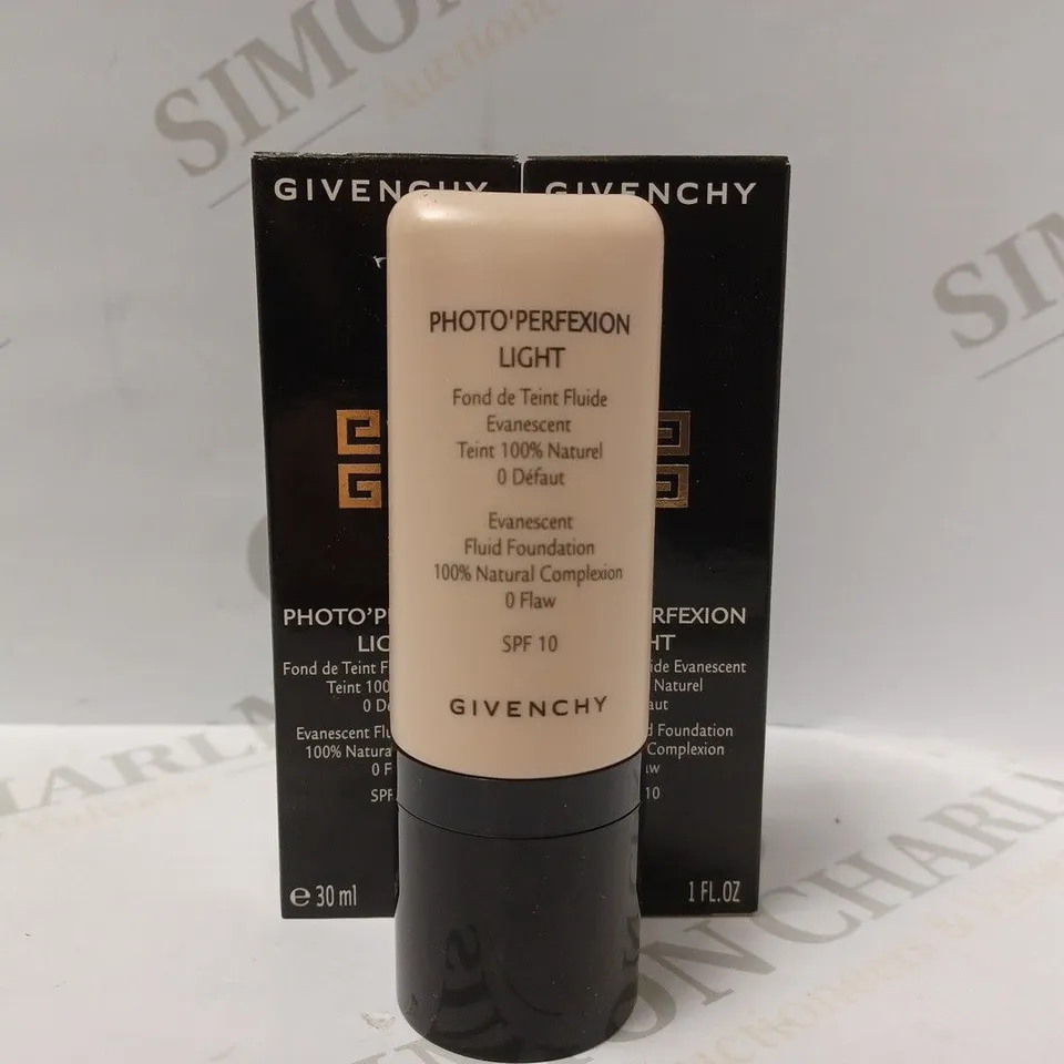 LOT OF 2 X 30ML GIVENCHY PHOTO"PERFEXION LIGHT FLUID FOUNDATION SPF10 - 1 LIGHT 