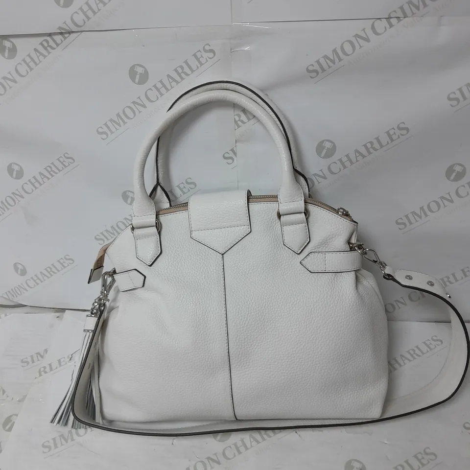 JULIEN MACDONALD LEATHER TASSEL HANDBAG IN WHITE WITH SILVER DETIAILS 