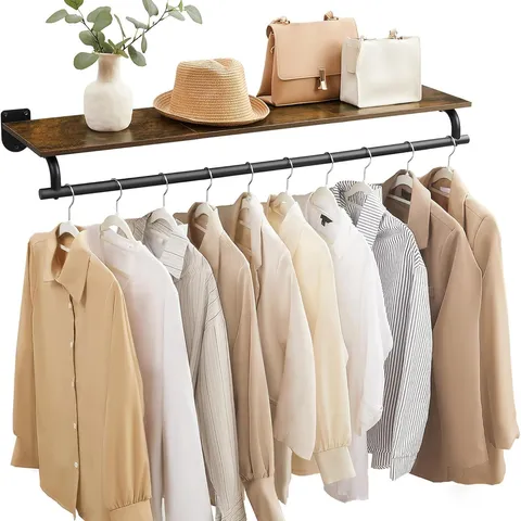 BOXED SONGMICS WALL-MOUNTED COAT RACK, WALL SHELF WITH HANGING ROD