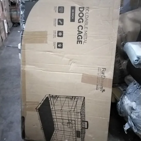 BOXED 30 INCH FOLDABLE METAL DOG CAGE