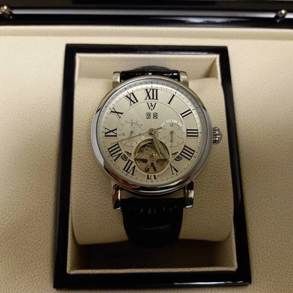 WILLIAM JOURDAIN PART SKELETON WAVE DIAL LEATHER STRAP WATCH RRP £1200