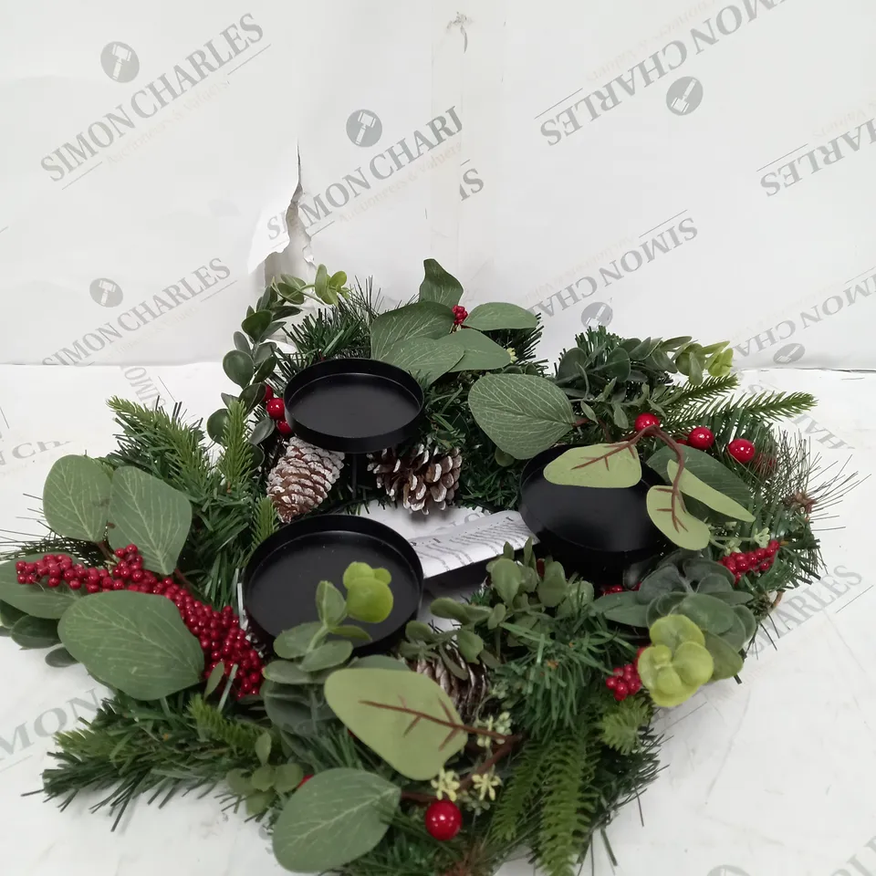 HOME REFLECTIONS 3 IN 1 FLAMELESS CANDLE WITH WREATH SET RED BERRY