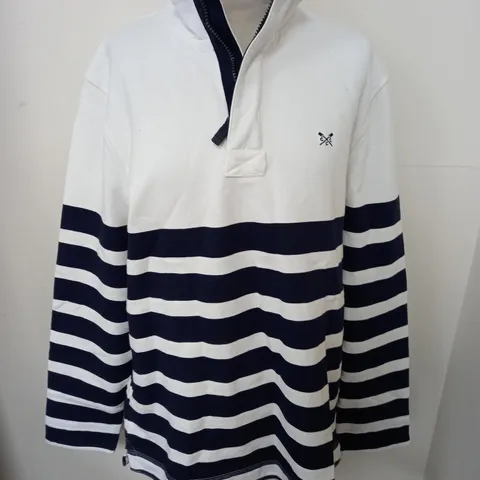 CREW CLOTHING 1/4 ZIP STRIPED JUMPER - M