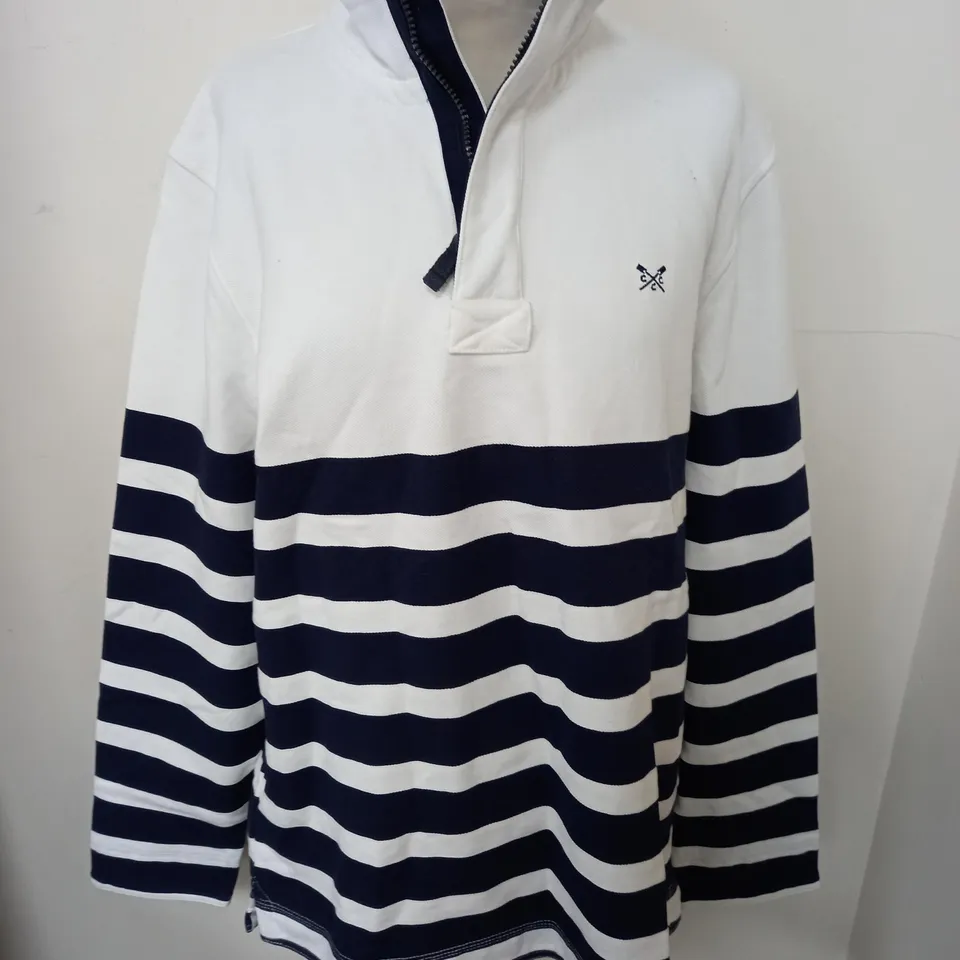 CREW CLOTHING 1/4 ZIP STRIPED JUMPER - M