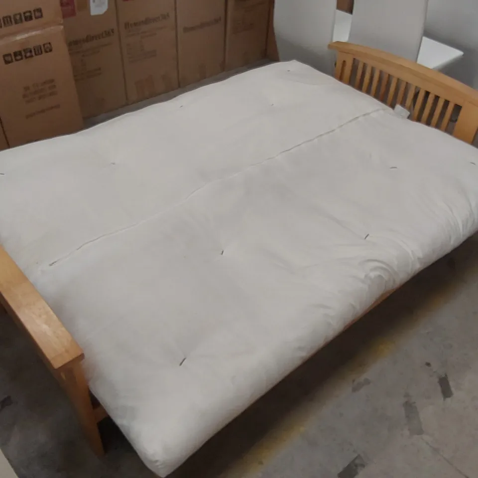 DESIGNER SOLID WOOD 4 SEATER SOFA BED WITH HEAVY CUSHION MATTRESS 