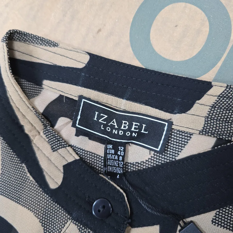 IZABEL LONDON BROWN AND BLACK BLOUSE/DRESS UK SIZE 12