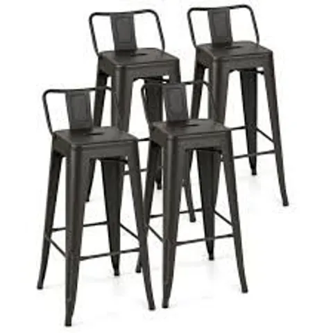 COSTWAY SET OF 4 METAL BAR STOOLS 76 CM WITH REMOVABLE BACKREST-GUN