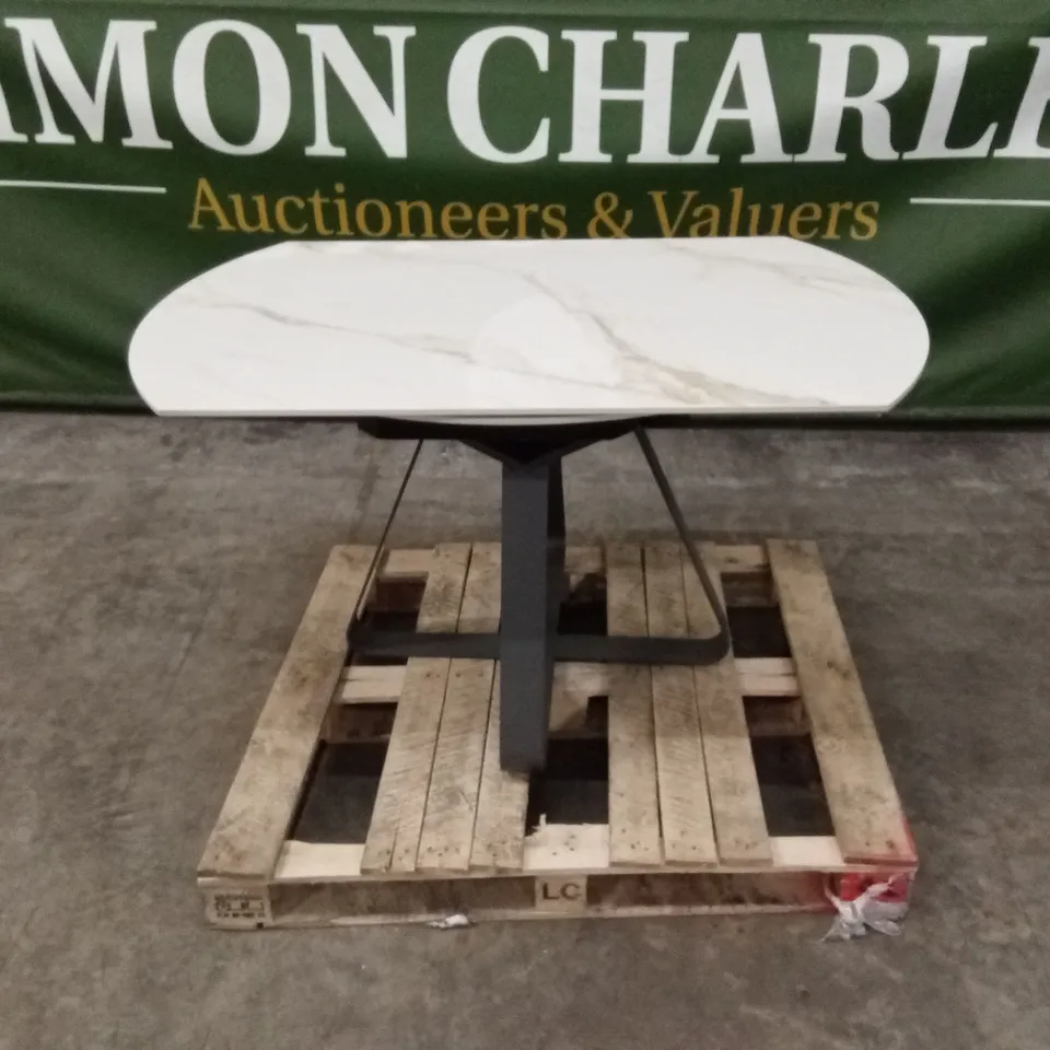 QUALITY DESIGNER ROUND EXTENDABLE DINING TABLE WITH WHITE MARBLE EFFECT TOP