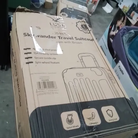 BOXED LUGG 20INCH SKYWANDER TRAVEL SUITCASE CREAM WITH BROWN 
