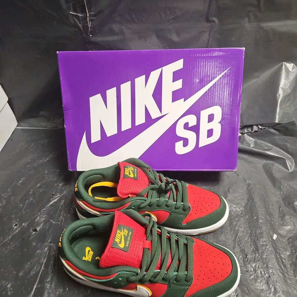 NIKE SB DUNK LOW PRO PRM SNEAKERS – RED/GREEN/YELLOW (US MENS 10 / US WOMENS 11.5)