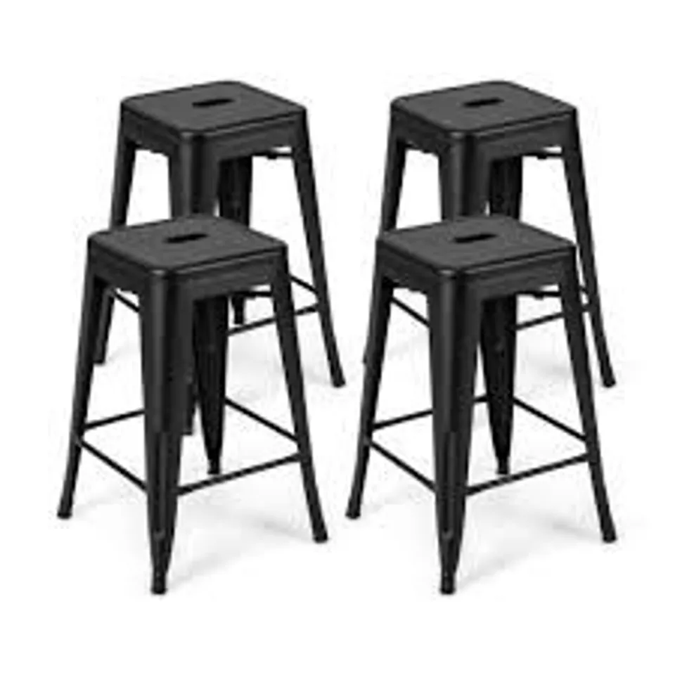 BOXED COSTWAY SET OF 4 METAL NESTING BAR STOOL WITH HANDING HOLE FOR HOME KITCHEN - BLACK