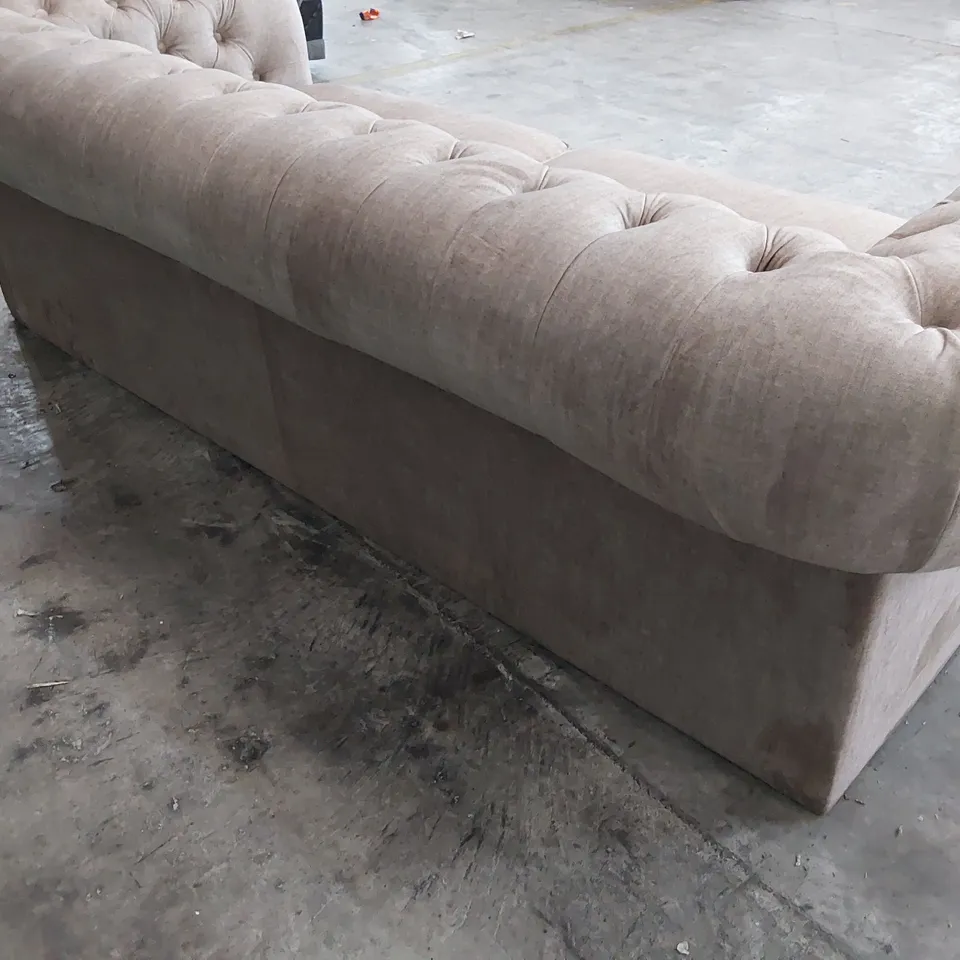 DESIGNER THREE SEATER CHESTERFIELD SOFA MINK PLUSH FABRIC 