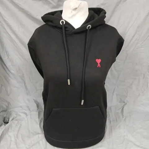 AMI ALEXANDRE MATTIUSSI BLACK HOODIE WITH PINK LOGO SIZE XS