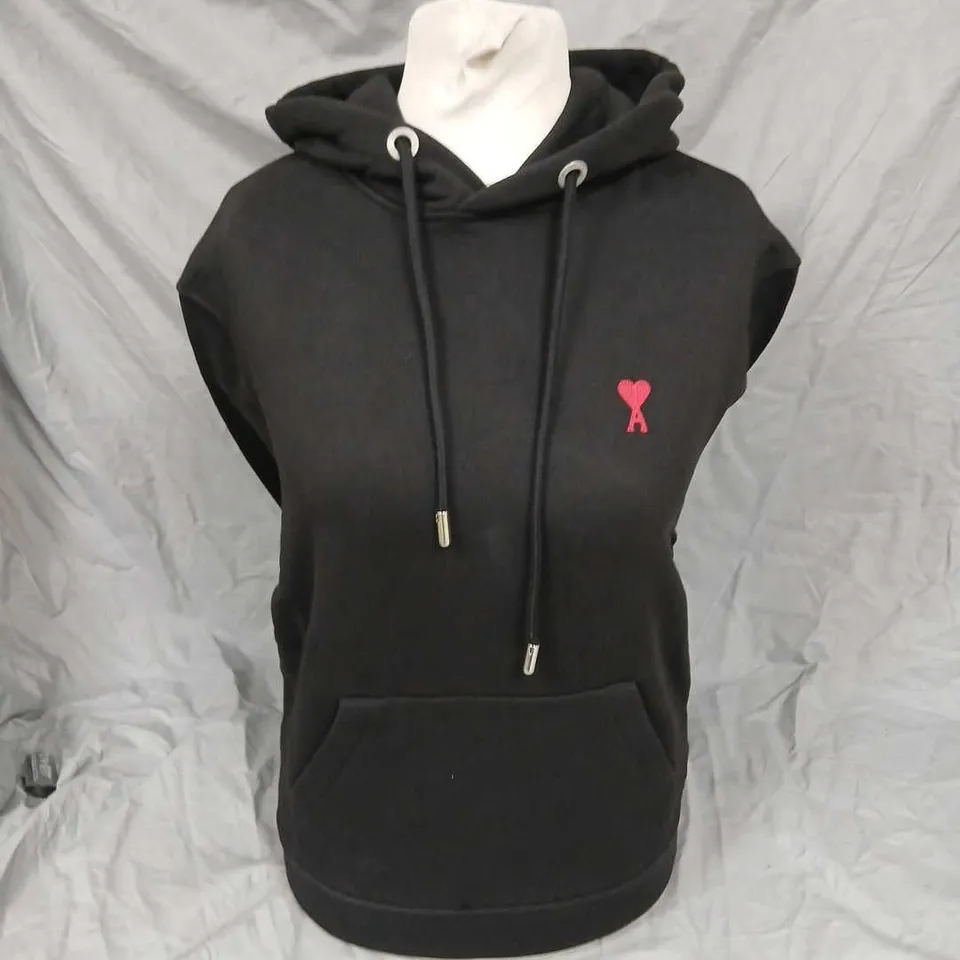AMI ALEXANDRE MATTIUSSI BLACK HOODIE WITH PINK LOGO SIZE XS