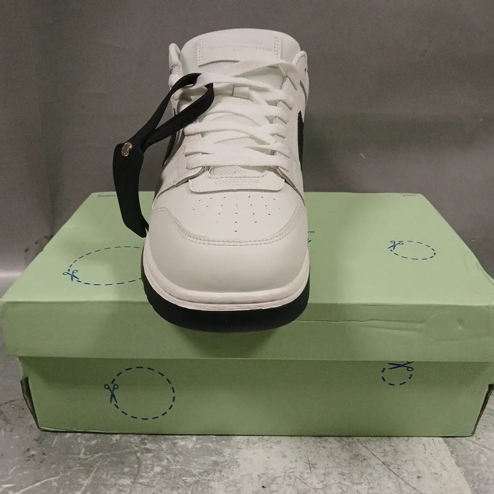 BOXED PAIR OF OFF WHITE OUT OF OFFICE SNEAKERS IN WHITE/BLACK SIZE EU 45
