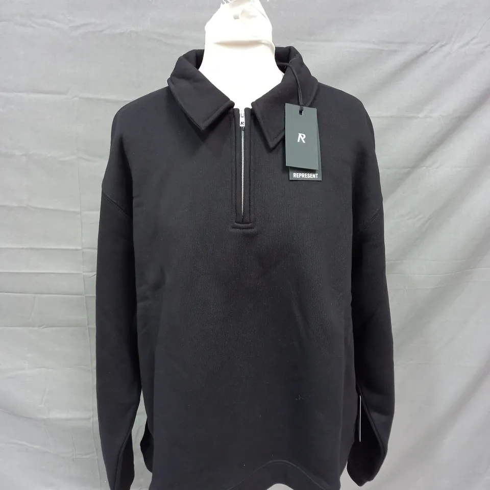REPRESENT INITAL BOXY OVERSIZED QUARTER ZIP IN BLACK - MEDIUM