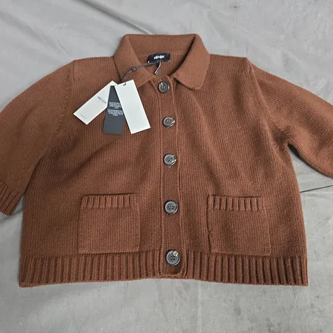 ME + EM SHORT SLEEVE CROPPED KNIT JACKET ON CHESTNUT BROWN - S