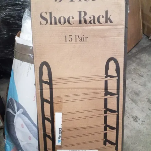 BOXED 5 TIER SHOE RACK - HOLDS UP TO 15 PAIRS