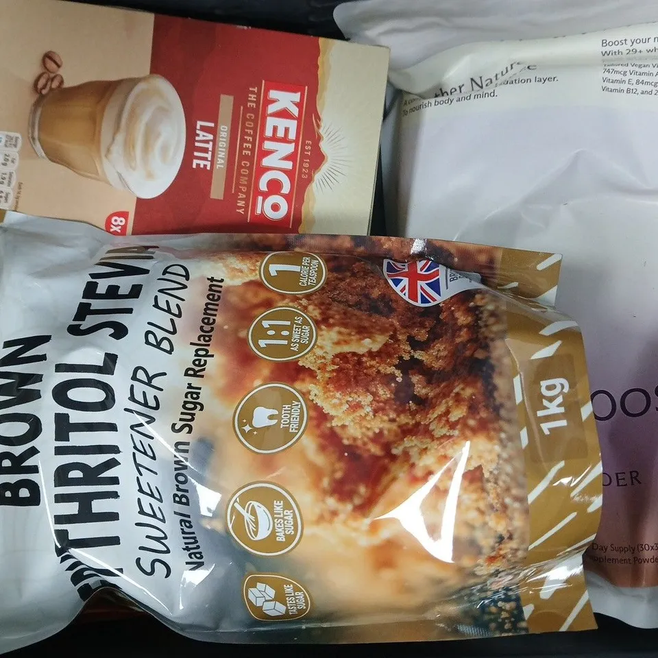 APPROXIMATELY 5 ASSORTED FOOD AND DRINK ITEMS TO INCLUDE DR PEPPER, ZERO CARB NOODLES, ETC