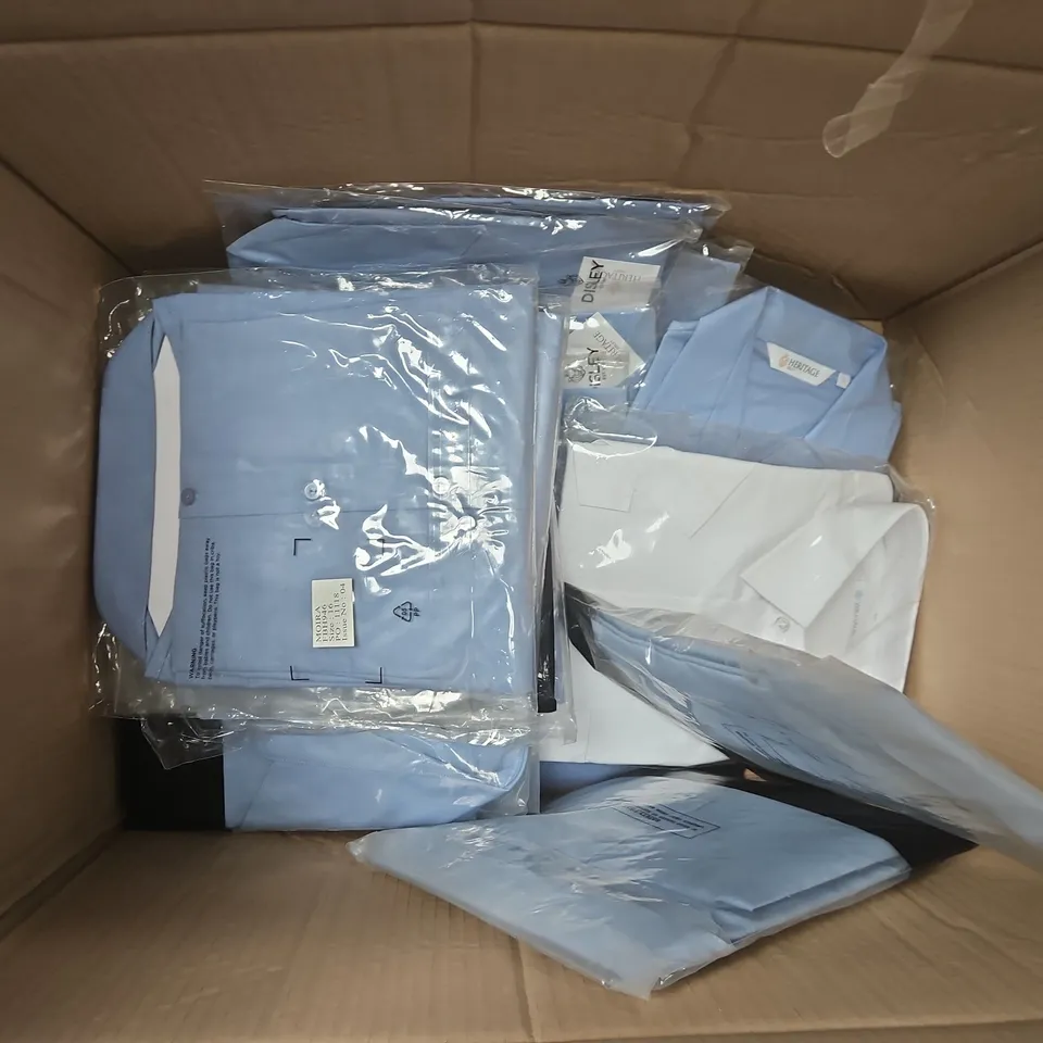 APPROXIMATELY 14 ASSORTED DISLEY SHIRTS IN VARIOUS SIZES IN WHITE & BLUE