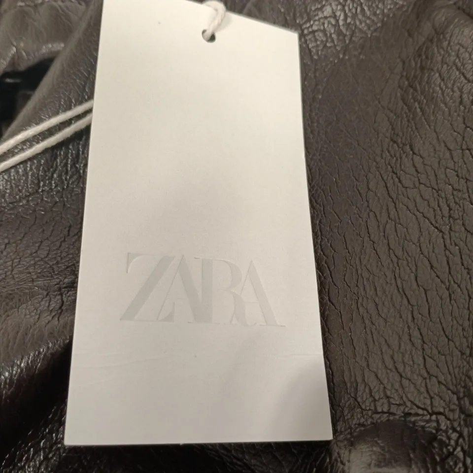 ZARA LEATHER JACKET, DARK BROWN, SIZE S