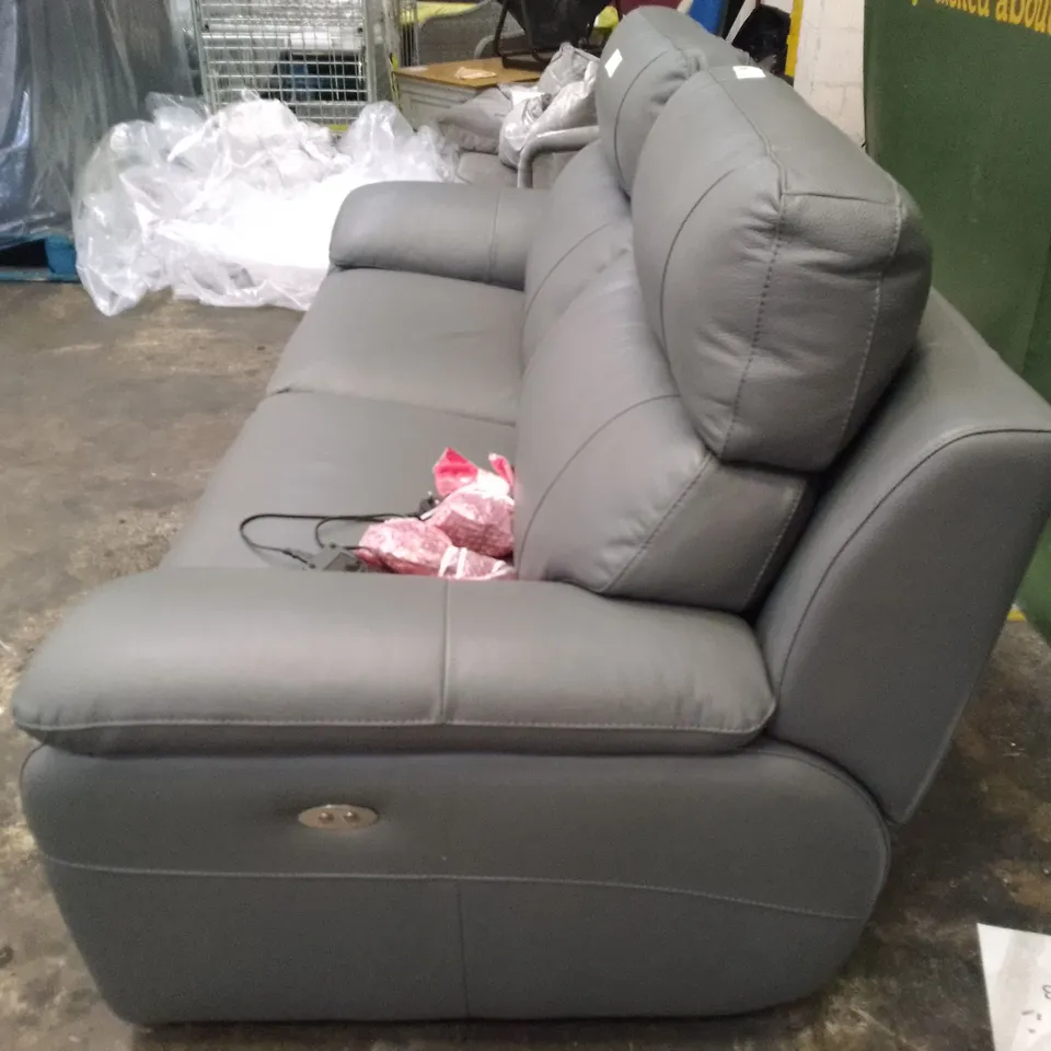 QUALITY ITALIAN DESIGNER PATRIZIO 3 SEATER 2PCS ELECTRIC RECLINER SOFA - DARK GREY LEATHER   