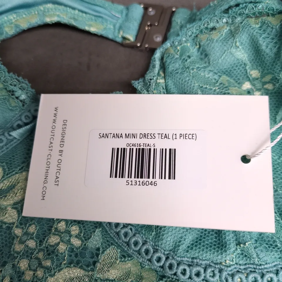 OUTCAST SANTANA MINI DRESS TEAL 1 PIECE. SIZE SMALL WITH TAGS