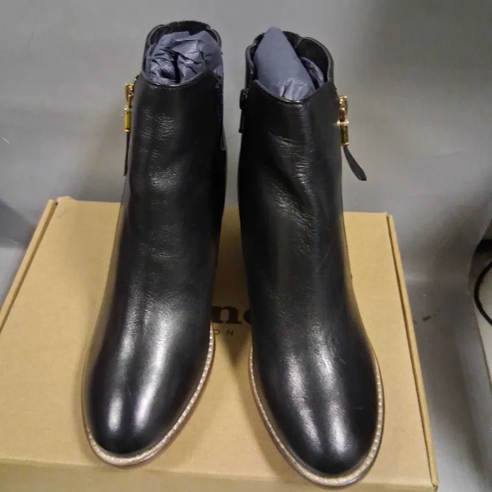 BOXED DUNE PAICEY PAICEY BLACK LEATHER ZIP UP ANKLE BOOT SIZE 8