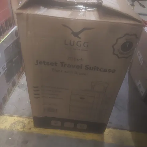 BOXED KEPLIN LUGG 20INCH JETSET TRAVEL SUITCASE BLACK WITH BROWN COLOUR 