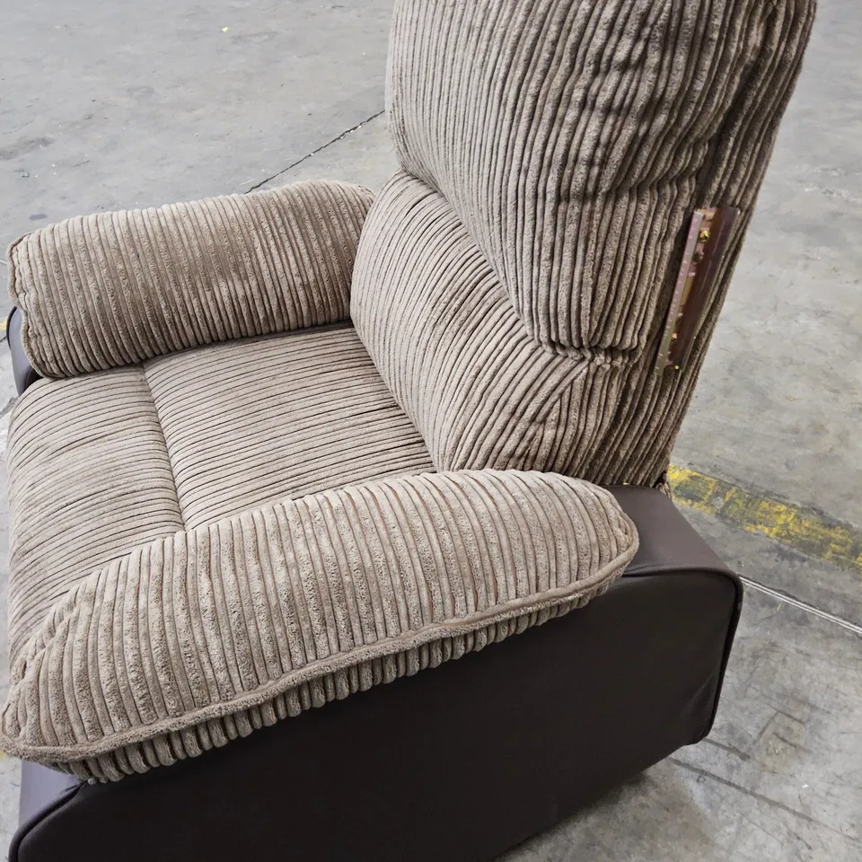 DESIGNER POWER RECLINING EASYCHAIR BROWN FAUX LEATHER & JUMBO CHORD