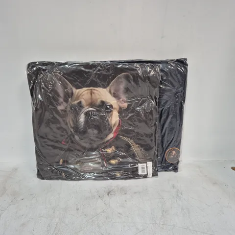 LOT OF 16 AS NEW TOP DOG TAN FRENCHIE THEMED FILLED CUSHIONS - 45X45CM