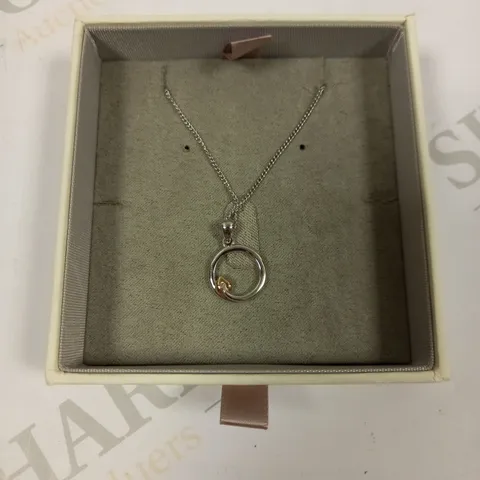 CLOGAU TREE OF LIFE SILVER/ROSE GOLD CIRCLE NECKLACE