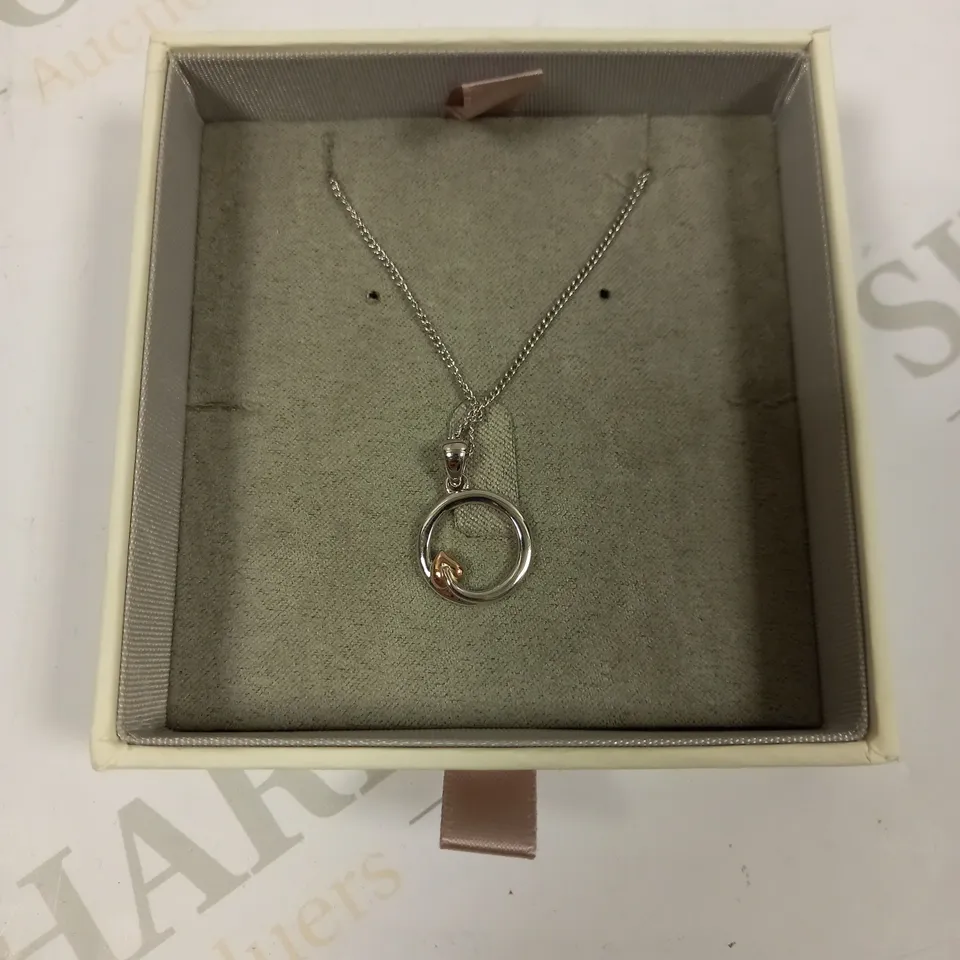 CLOGAU TREE OF LIFE SILVER/ROSE GOLD CIRCLE NECKLACE
