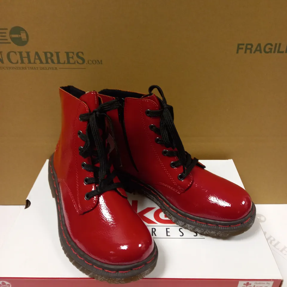 RIEKER LACE ANKLE BOOTS - RED UK SIZE 6