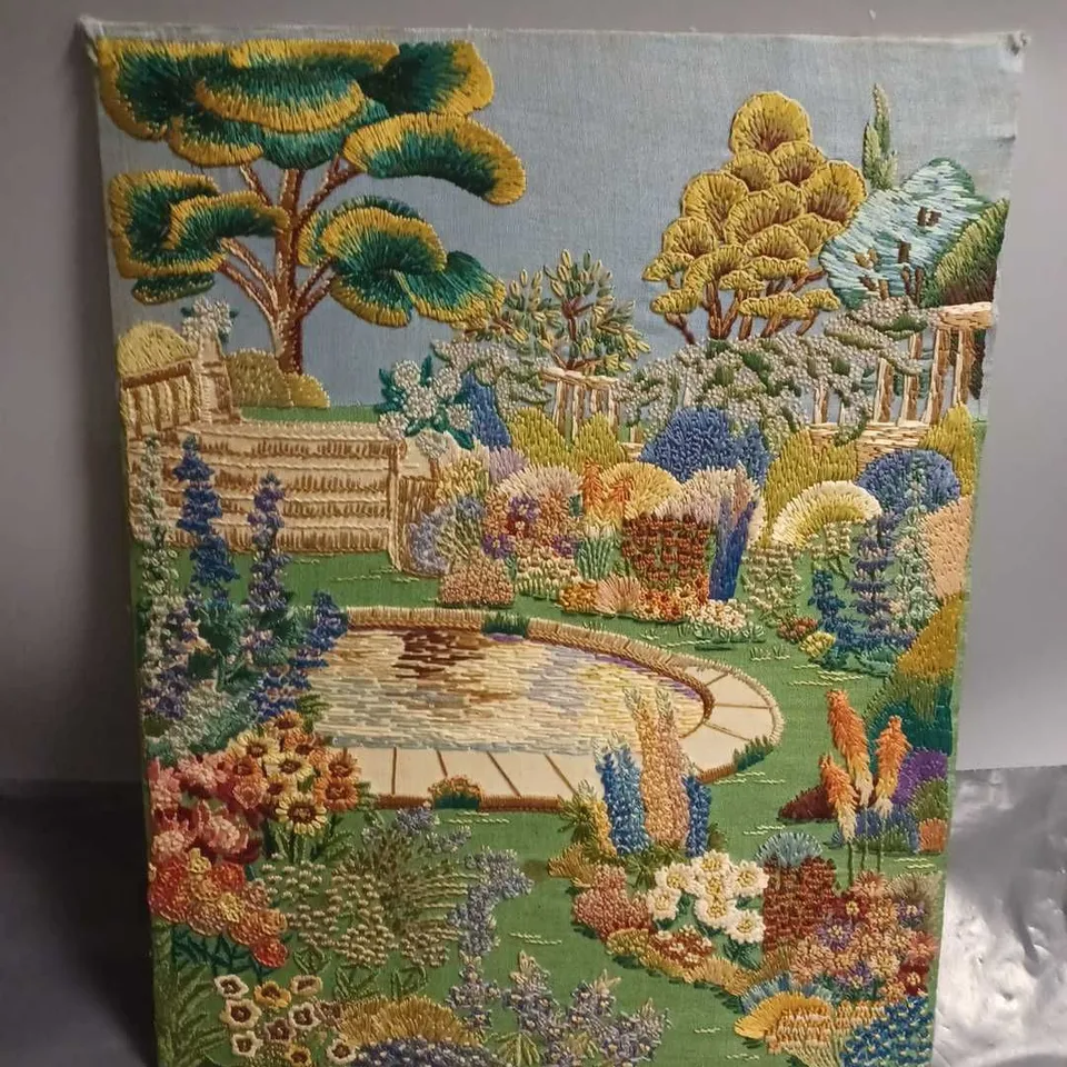 EMBROIDERED GARDEN SCENE - APPROX 47X36CM