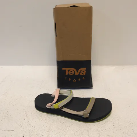 TEVA WOMEN'S SANDALS – MULTI-STRAP, BLACK FOOTBED WITH LIME-GREEN SOLE