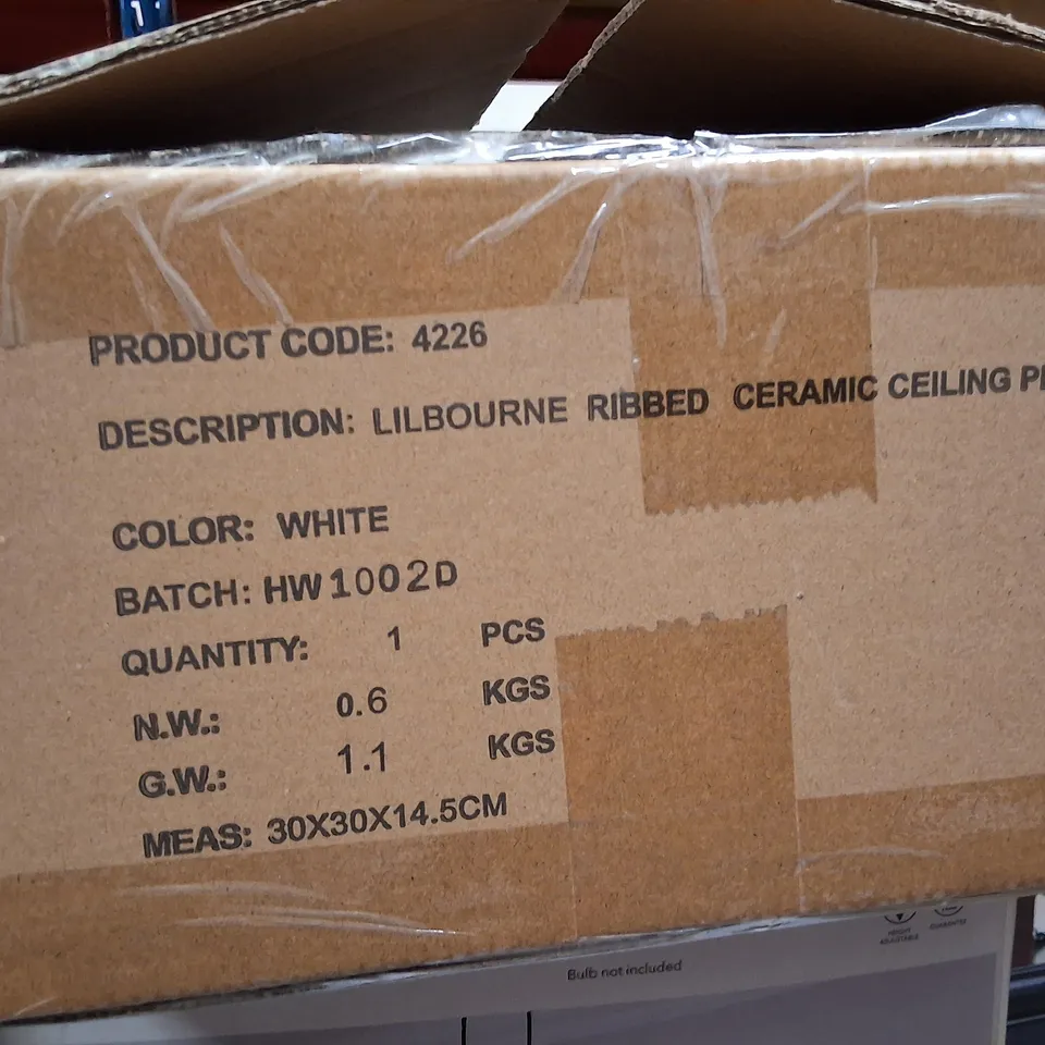 BOXED DUNELM LILBOURNE RIBBED CERAMIC CEILING PENDANT – WHITE