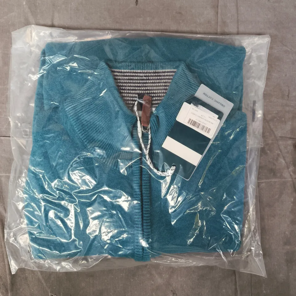 BAGGED CREW CLOTHING COMPANY ORGANIC 1/2 ZIP SWEATER IN TEAL SIZE LARGE