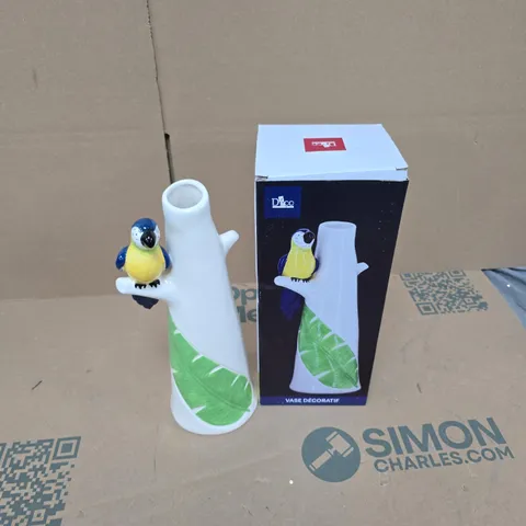 BOXED DECO DECORATIVE PARROT VASE IN BLUE