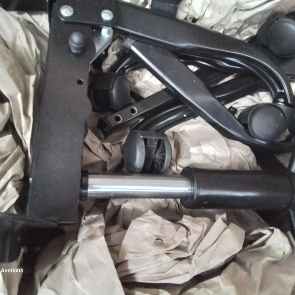 BOX OF ASSORTED ROLLING CHAIR PARTS IN BLACK 