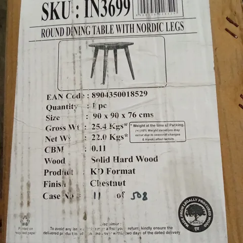 BOXED OLDENZAAL ROUND SOLID WOOD DINING TABLE 