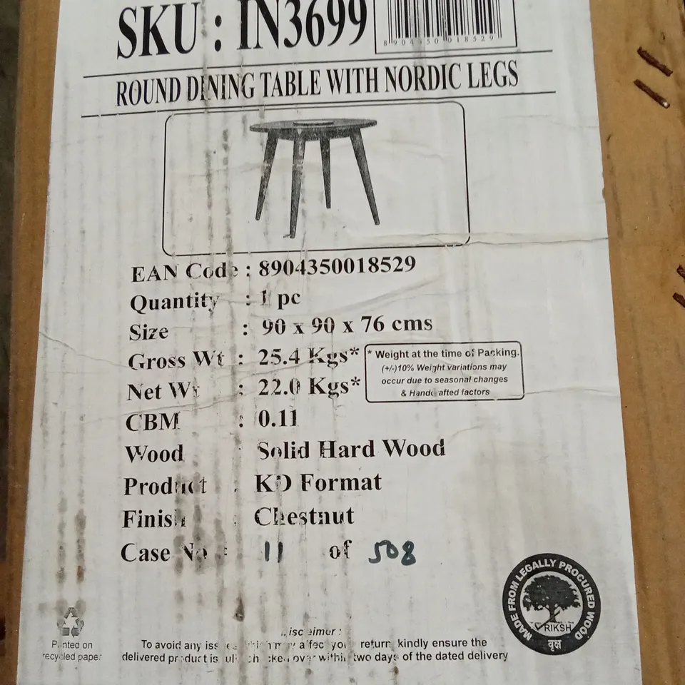 BOXED OLDENZAAL ROUND SOLID WOOD DINING TABLE 