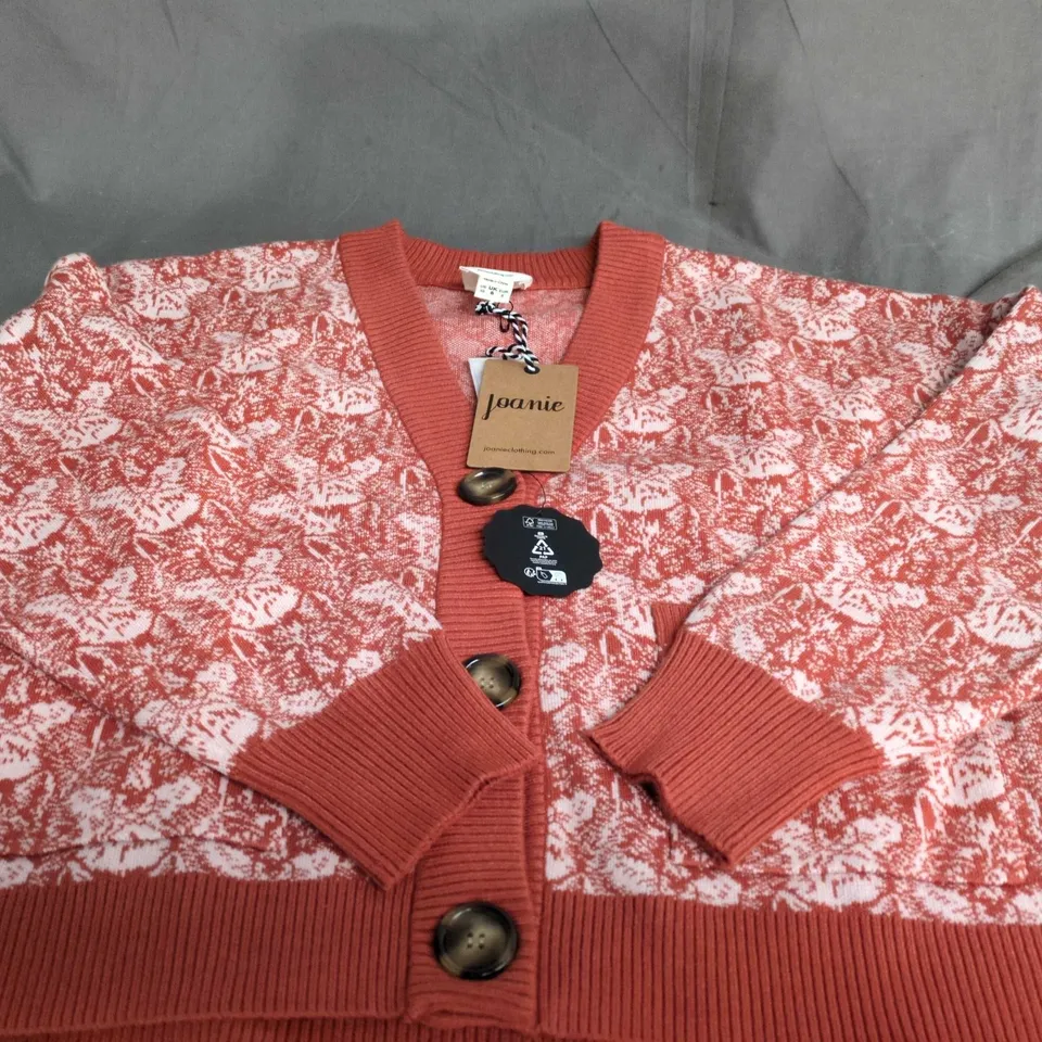 JOANIE CLOTHING CARDIGAN – ORANGE RUST FLORAL KNIT, UK SIZE S