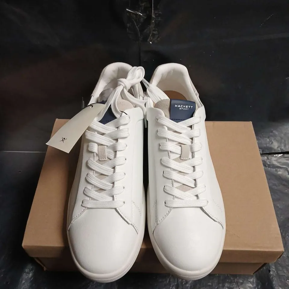 BOXED PAIR OF HACKETT SPORT BOND MINIMAL SNEAKERS – WHITE, UK 10 